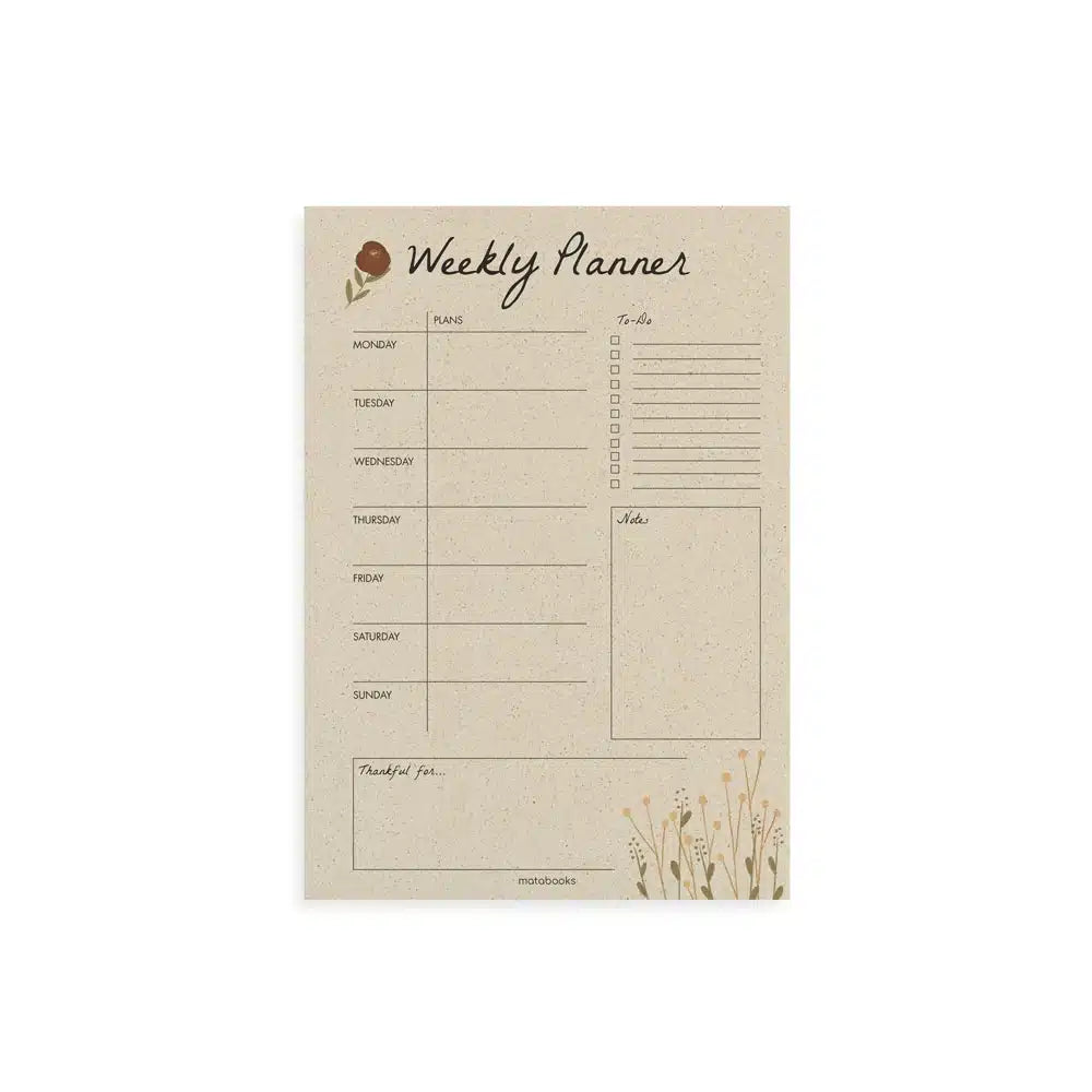 Vegan produzierter Wochenplaner, Wochenübersicht, Schreibtischplaner, Familienplaner, Terminplaner, To-do-Liste, Arbeitsplaner, Uni-Planer, Wochenkalender, Schreibblock A4 aus Graspapier von matabooks