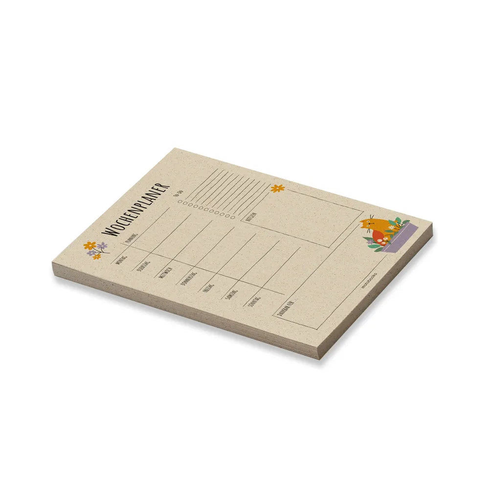 Vegan produzierter Wochenplaner, Wochenübersicht, Schreibtischplaner, Familienplaner, Terminplaner, To-do-Liste, Arbeitsplaner, Uni-Planer, Wochenkalender, Schreibblock A4 aus Graspapier von matabooks