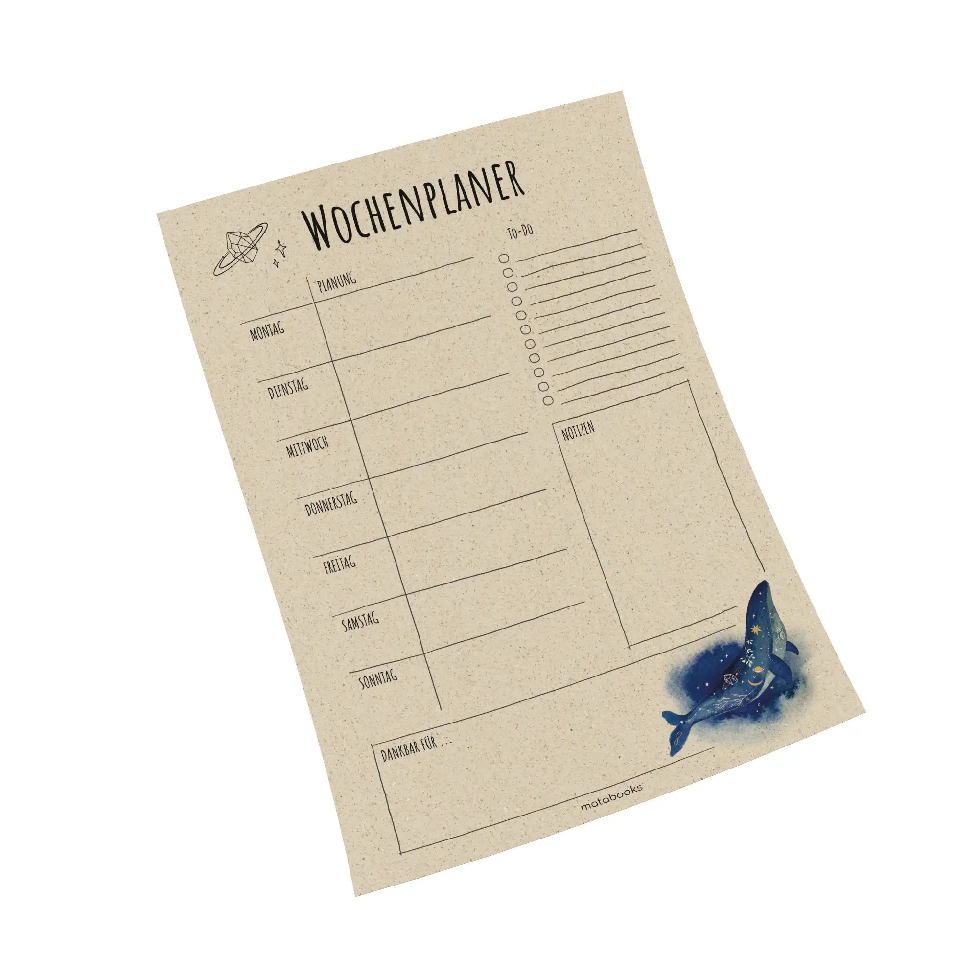 Vegan produzierter Wochenplaner, Wochenübersicht, Schreibtischplaner, Familienplaner, Terminplaner, To-do-Liste, Arbeitsplaner, Uni-Planer, Wochenkalender, Schreibblock A4 aus Graspapier von matabooks