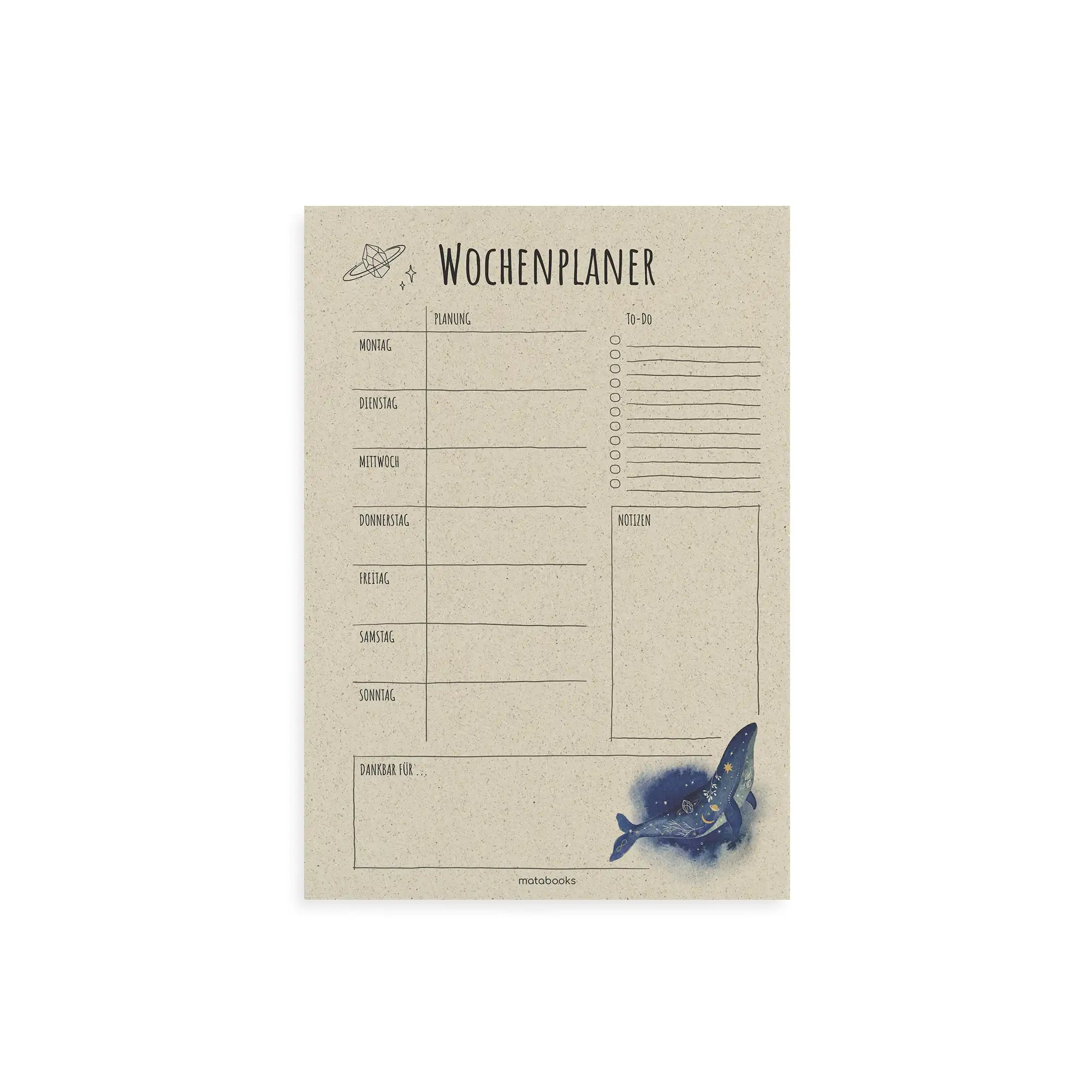 Vegan produzierter Wochenplaner, Wochenübersicht, Schreibtischplaner, Familienplaner, Terminplaner, To-do-Liste, Arbeitsplaner, Uni-Planer, Wochenkalender, Schreibblock A4 aus Graspapier von matabooks