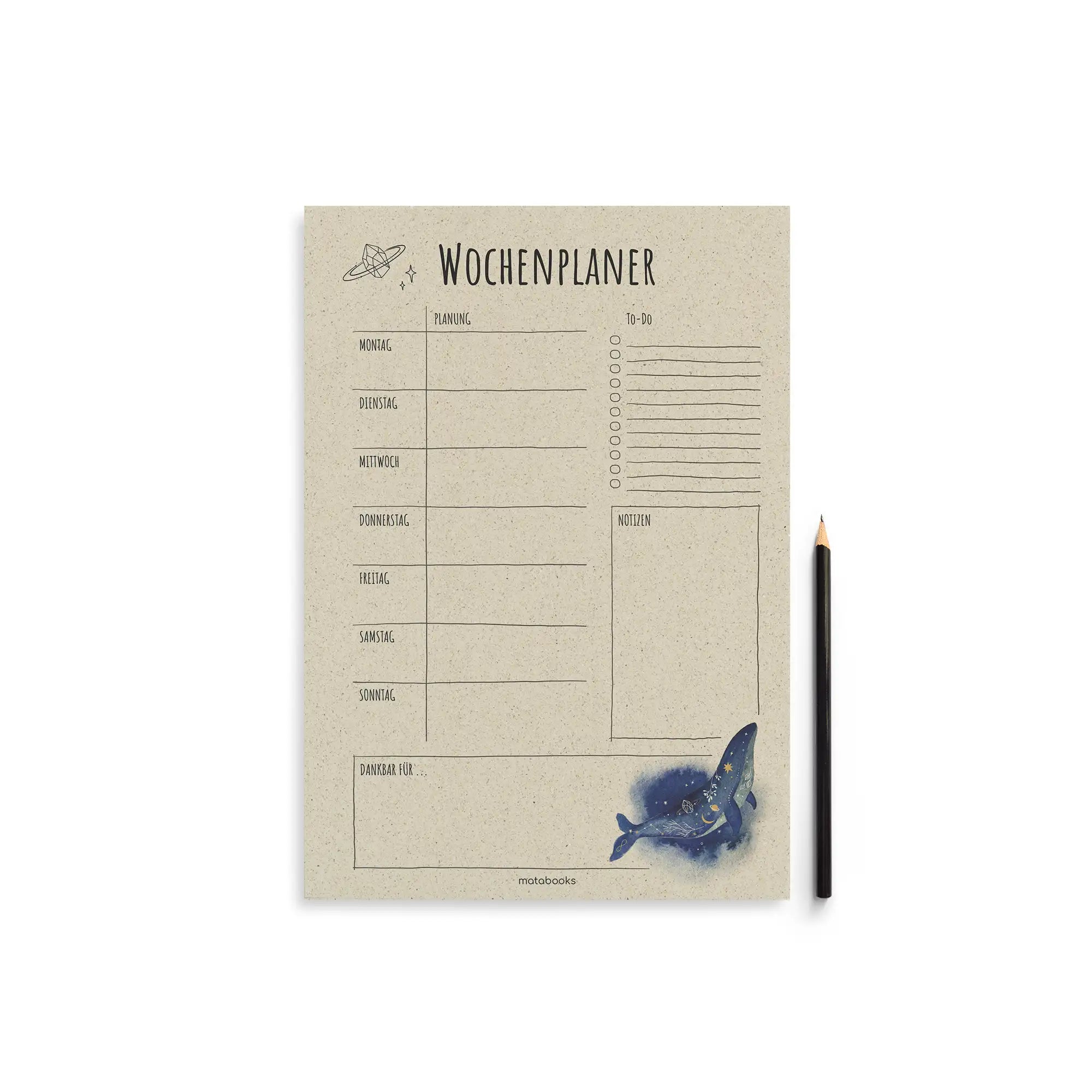 Vegan produzierter Wochenplaner, Wochenübersicht, Schreibtischplaner, Familienplaner, Terminplaner, To-do-Liste, Arbeitsplaner, Uni-Planer, Wochenkalender, Schreibblock A4 aus Graspapier von matabooks