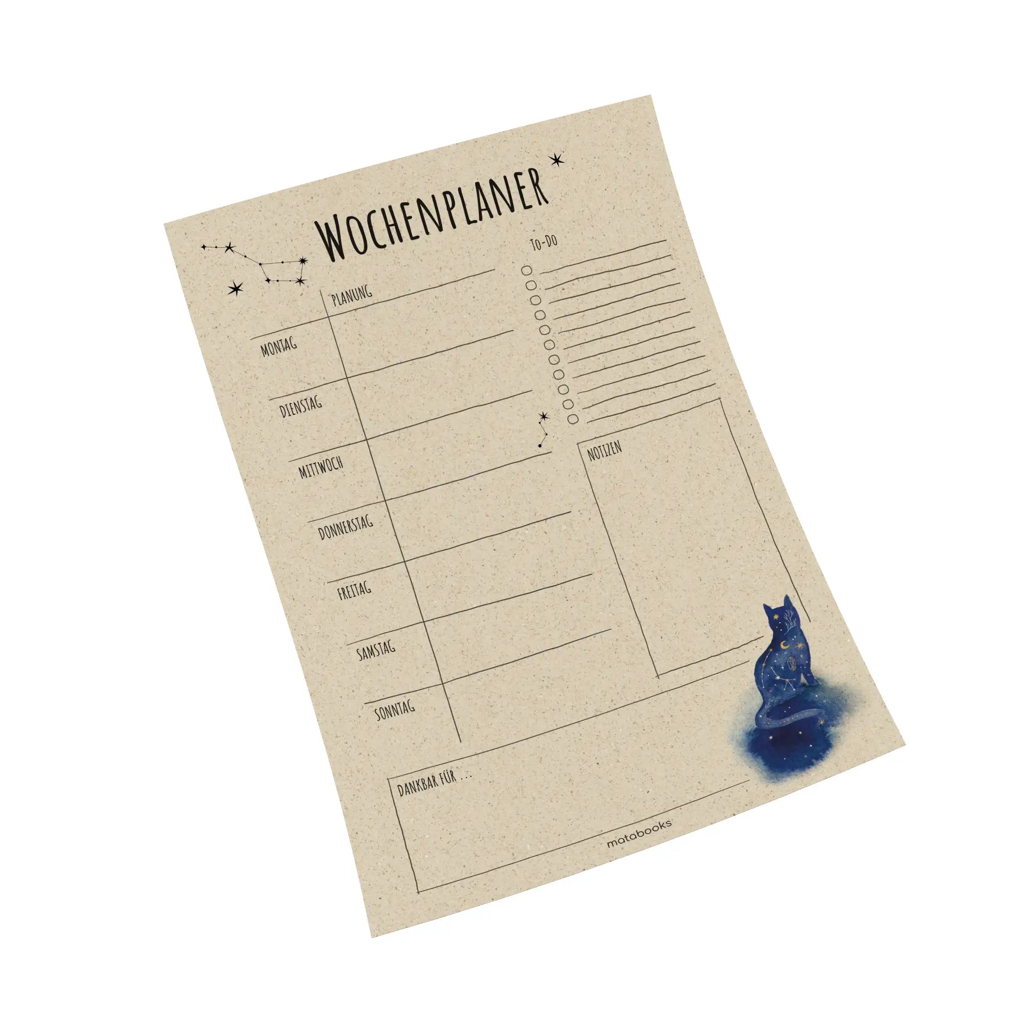 Vegan produzierter Wochenplaner, Wochenübersicht, Schreibtischplaner, Familienplaner, Terminplaner, To-do-Liste, Arbeitsplaner, Uni-Planer, Wochenkalender, Schreibblock A4 aus Graspapier von matabooks