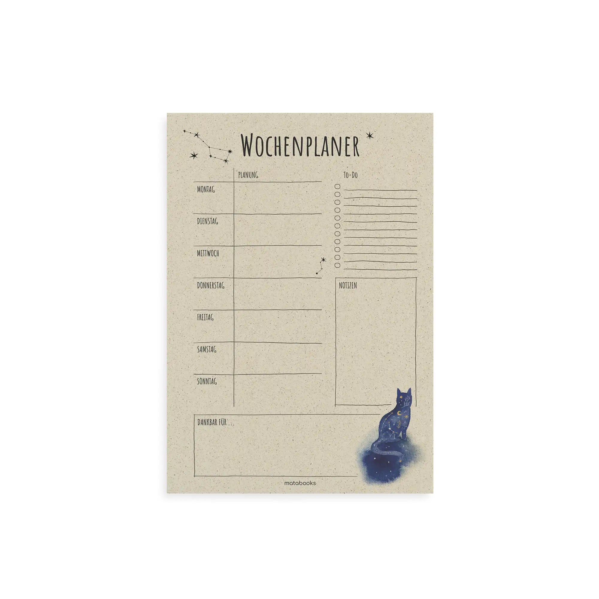 Vegan produzierter Wochenplaner, Wochenübersicht, Schreibtischplaner, Familienplaner, Terminplaner, To-do-Liste, Arbeitsplaner, Uni-Planer, Wochenkalender, Schreibblock A4 aus Graspapier von matabooks