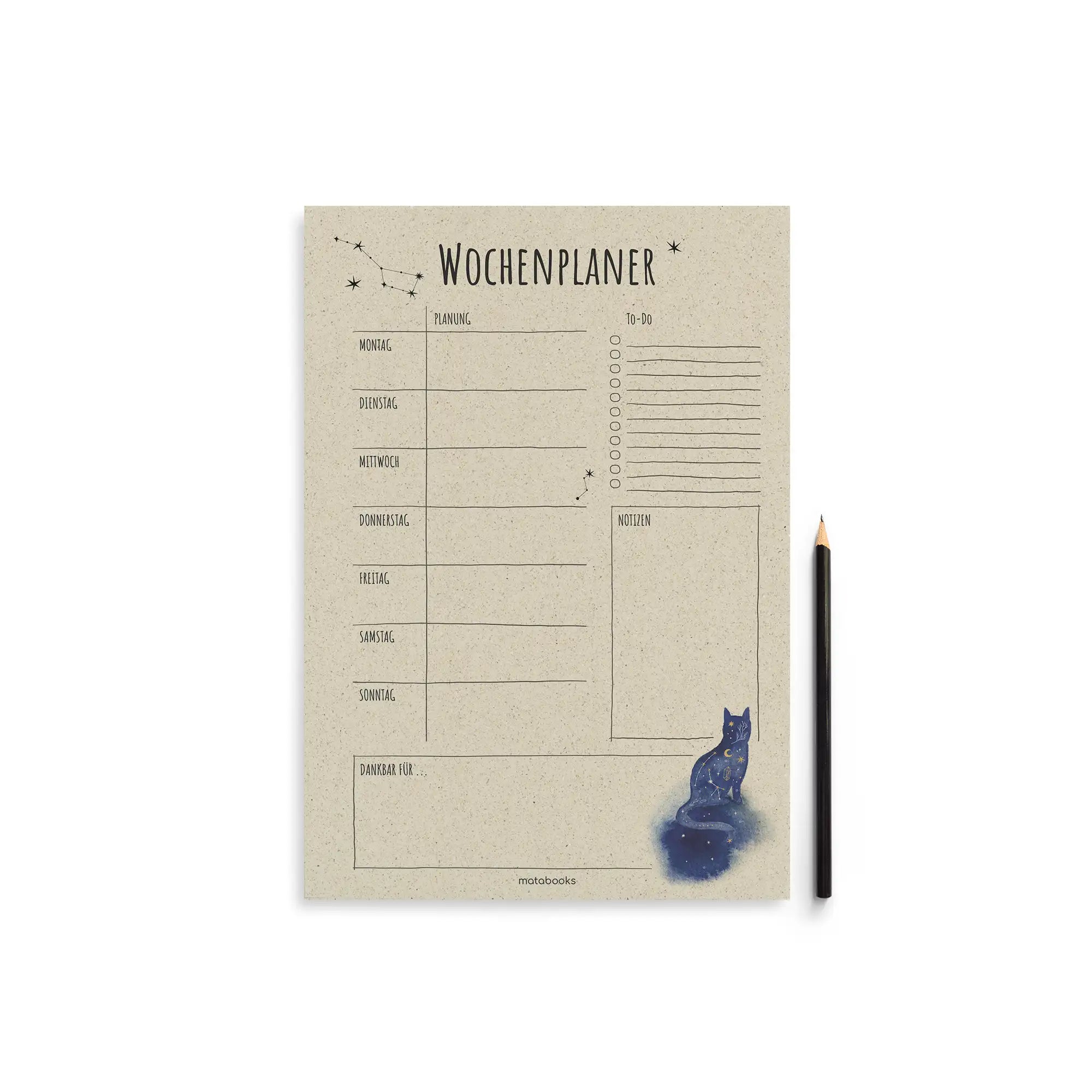 Vegan produzierter Wochenplaner, Wochenübersicht, Schreibtischplaner, Familienplaner, Terminplaner, To-do-Liste, Arbeitsplaner, Uni-Planer, Wochenkalender, Schreibblock A4 aus Graspapier von matabooks